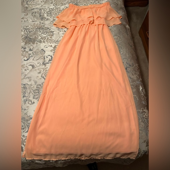 Coral Maxi Length Off the Shoulder Dress - Picture 2 of 2